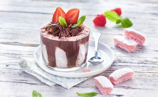 Chocolate Mousse with Pink Biscuit